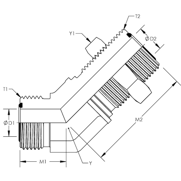 Male Flat Face O-Ring Bulkhead To Male Flat Face O-Ring 45° Union Elbow - With Locknut